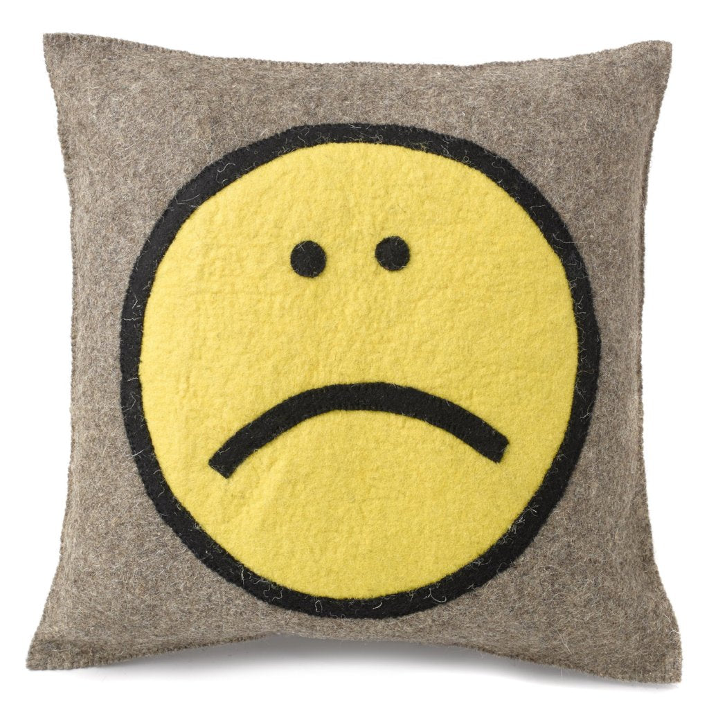 Hand Felted Wool Happy Sad Face Pillow 20 ARCADIA HOME