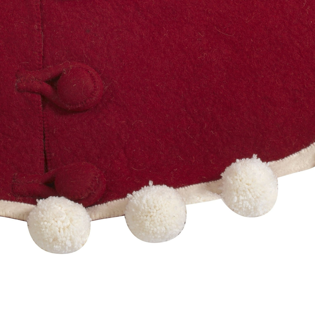 White And Red Tree Skirt With Pom Poms - Felt & Yarn