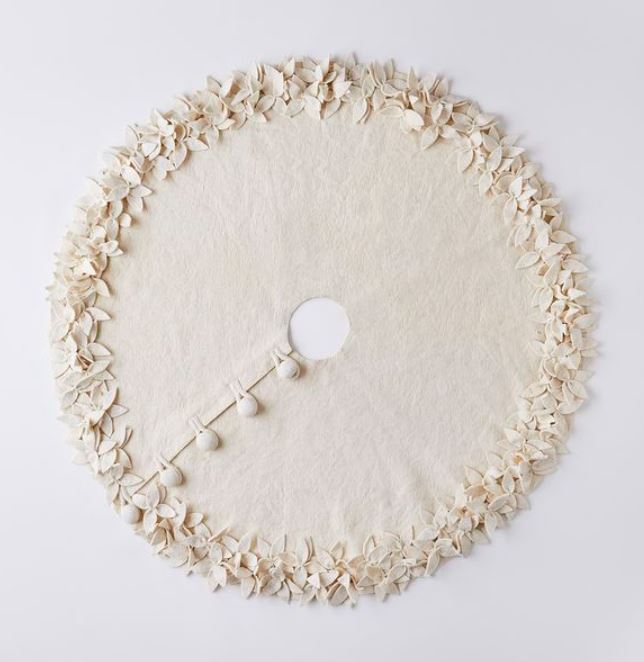 Handmade Cream Fringe Border Christmas Tree Skirt Wool 60