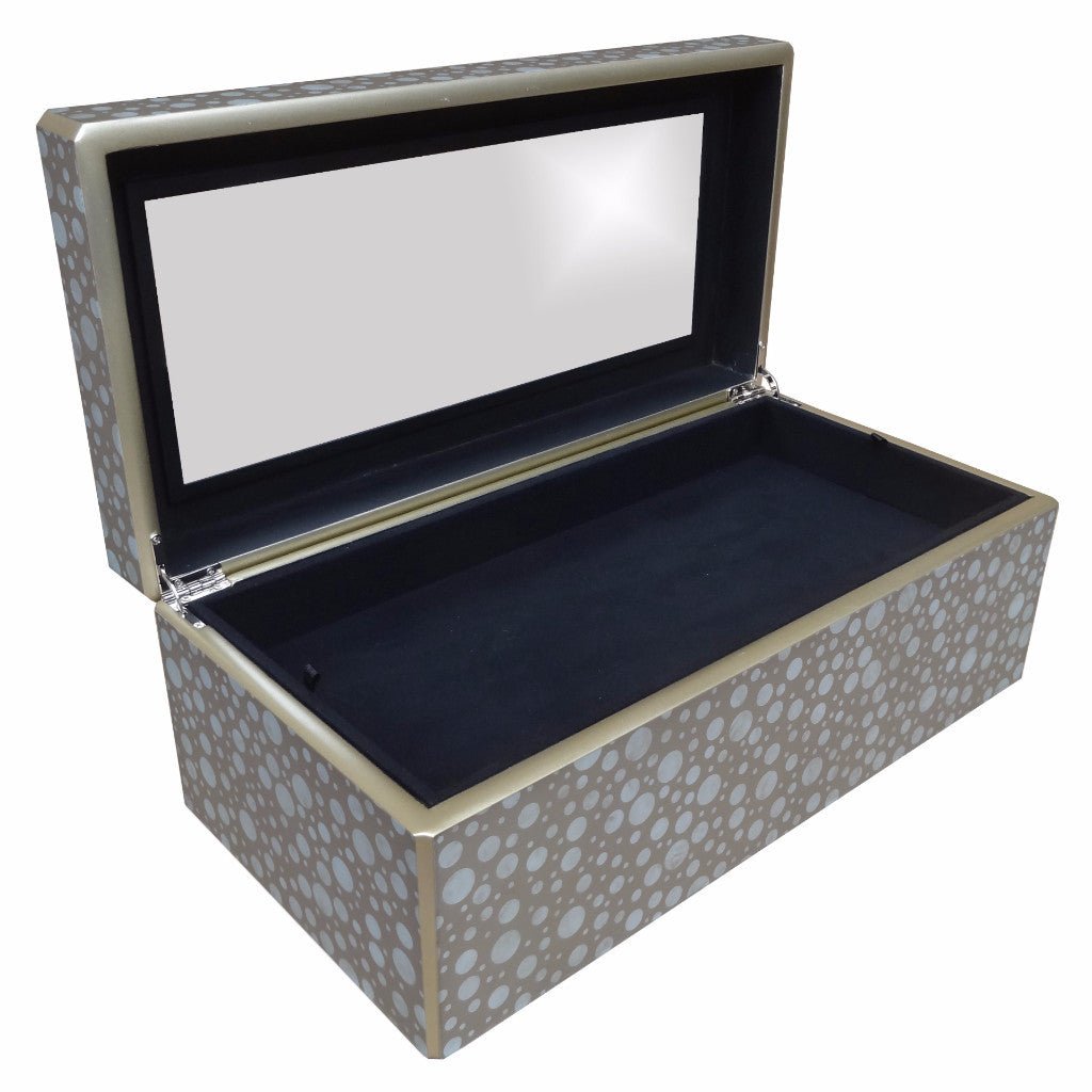 Handmade Reverse Painted Mirror Rectangular Box White and Beige Dots Arcadia Home main image 1