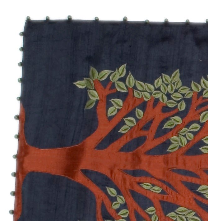 Handmade Ivory Silk Table Runner Tree of Life Embroidery and Hand Beading - 18