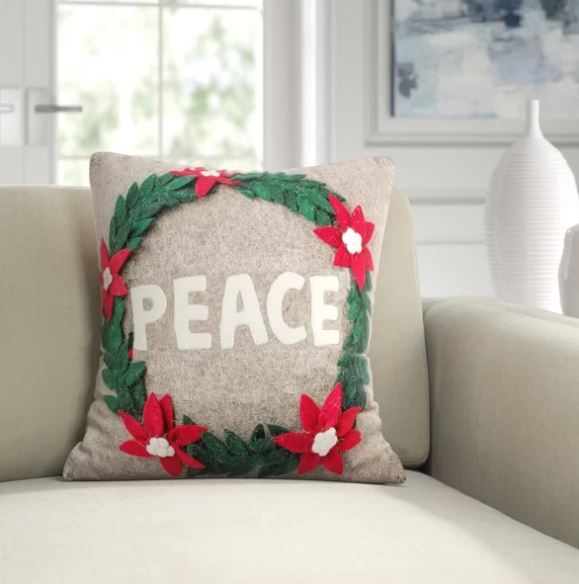 Handmade Christmas Pillow Cover in Hand Felted Wool - Red Reindeer on Gray  - 12x24 - Pillow Cover in 2023