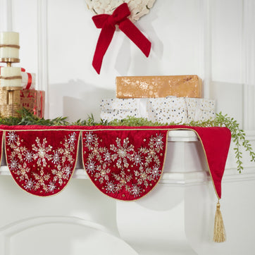 white christmas dresses Snowflake Gnome Linen Table Runner – Reusable Decorative Dresser Scarf –  Home Fads main image 1