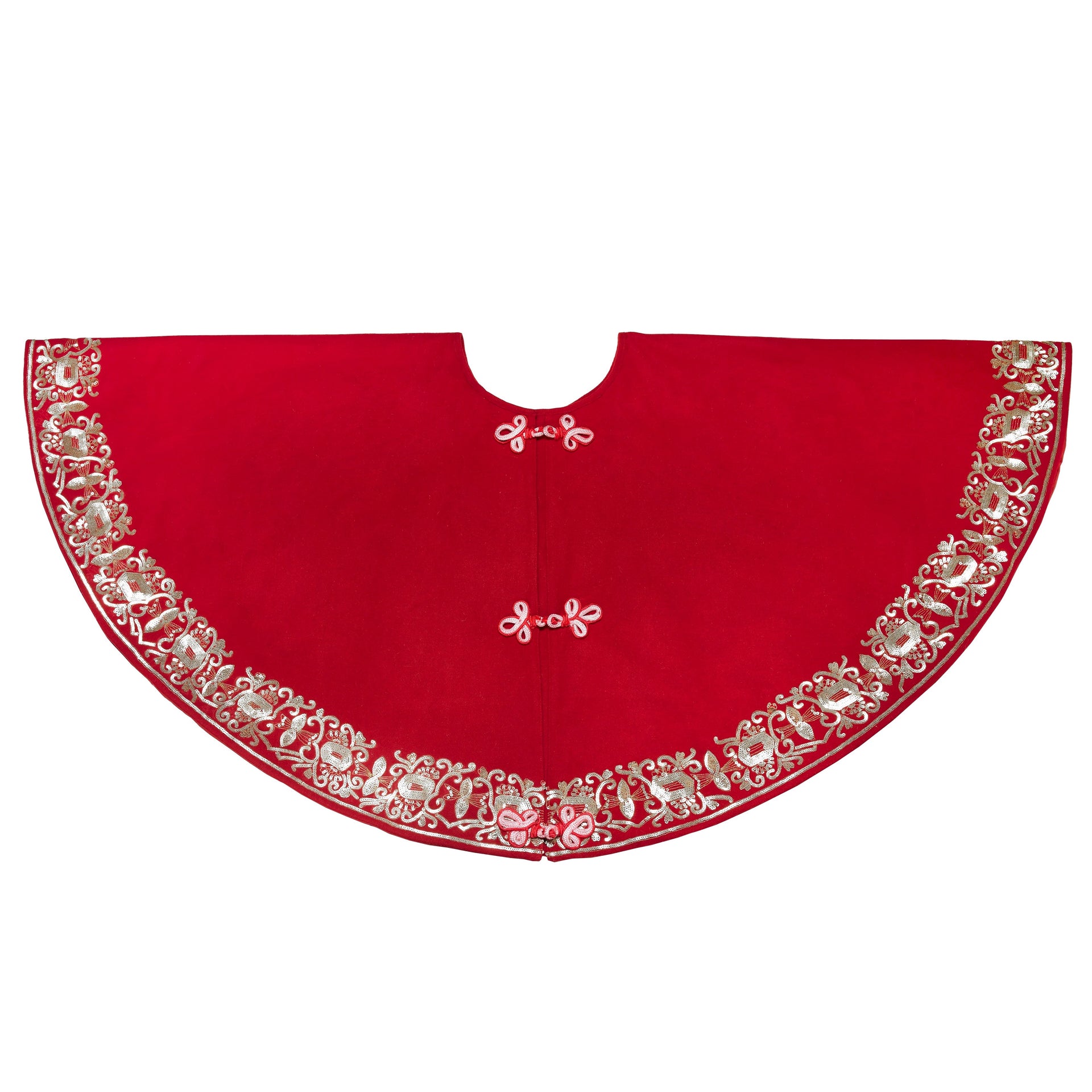 Hand Beaded Red Empress Christmas Tree Skirt in Recycled Wool 60