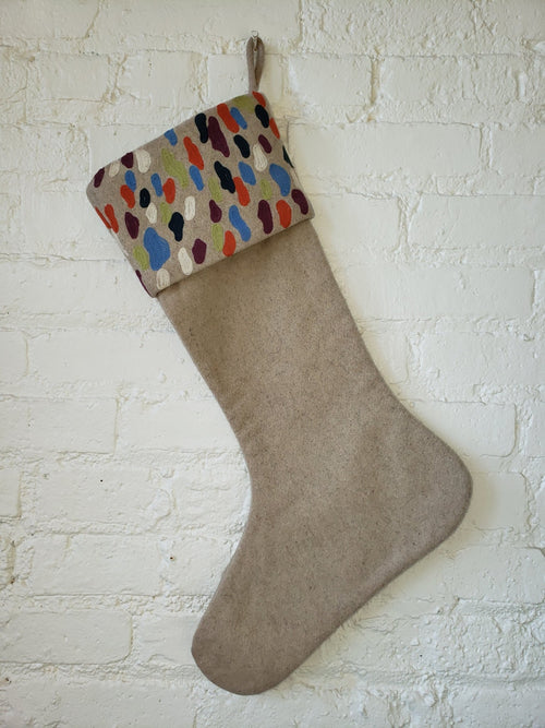 Red Christmas Stocking Oval Design Crewel Cuff Wool Arcadia Home main image 1