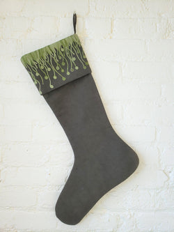 Red Christmas Stocking Oval Design Crewel Cuff Wool Arcadia Home