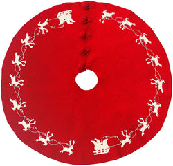 Cream Dogs and Green Trees Christmas Tree Skirt Gray Hand Felted Wool - 60