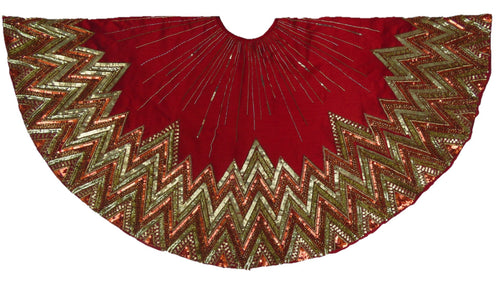 Hand Beaded Metallic Starburst Garnet Red Christmas Tree Skirt 60