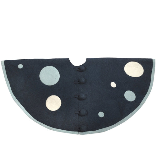 Hand Felted Wool Blue Polka Dots Christmas Tree Skirt 60