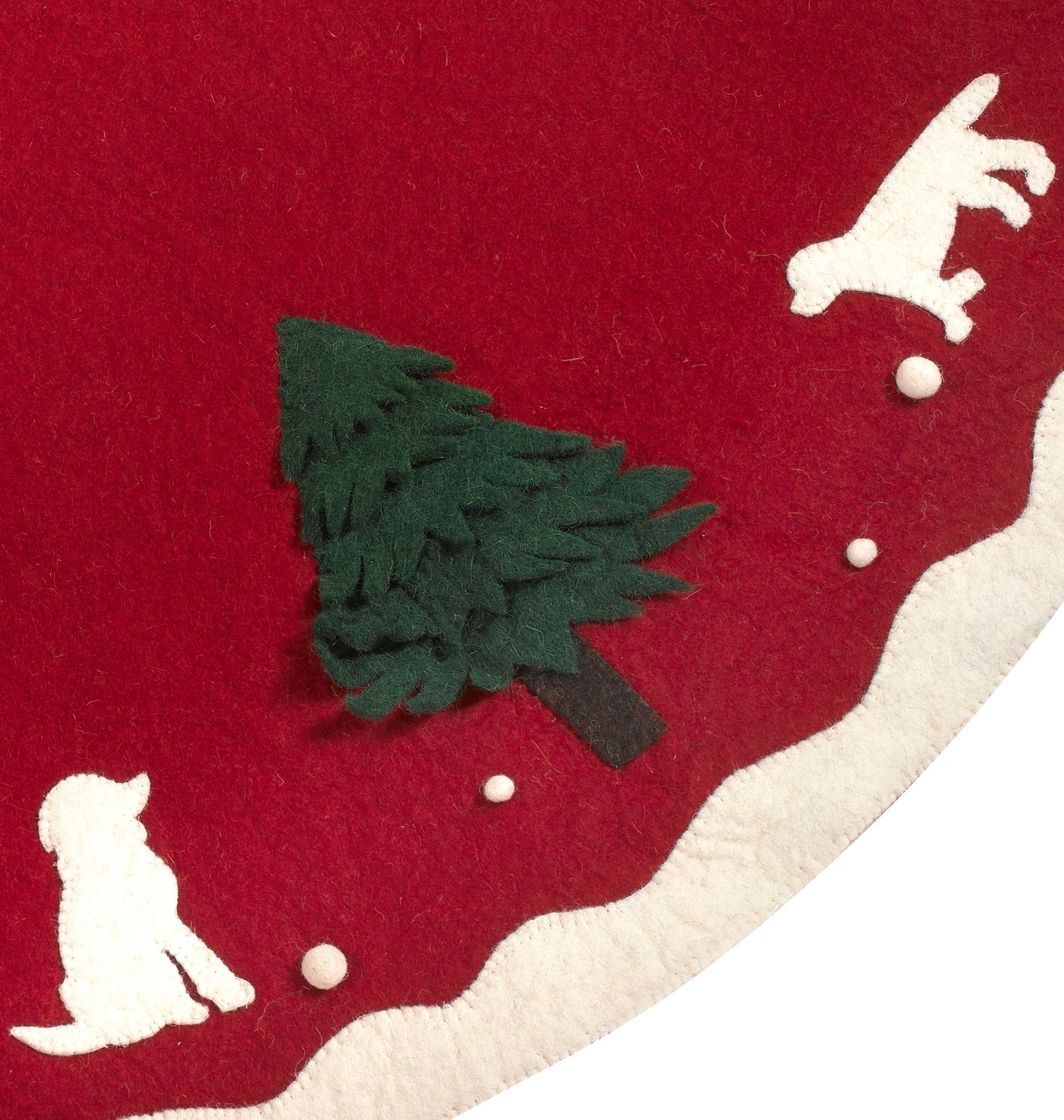 Dog Bones Red Christmas Tree Skirt Hand Felted Wool - 22